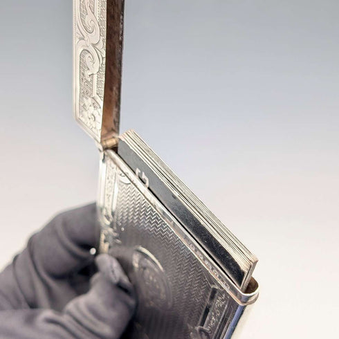 1869 British Antique Sterling Silver Card Case, 56g, Boxed, Frederick Marson