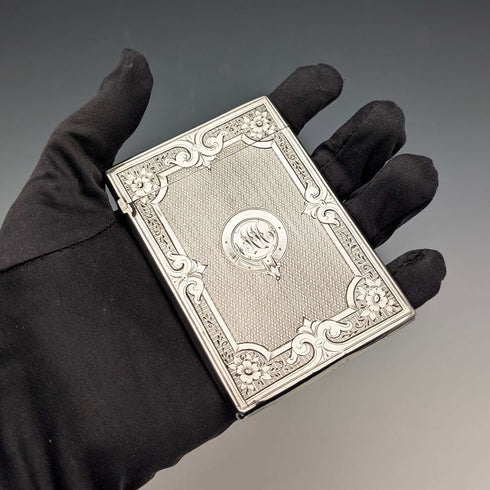 1869 British Antique Sterling Silver Card Case, 56g, Boxed, Frederick Marson