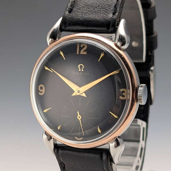約1946年歐米茄男士機械腕錶,Cal. 30T2PC機芯,蜘蛛耳式錶耳,黑色錶盤,走時良好