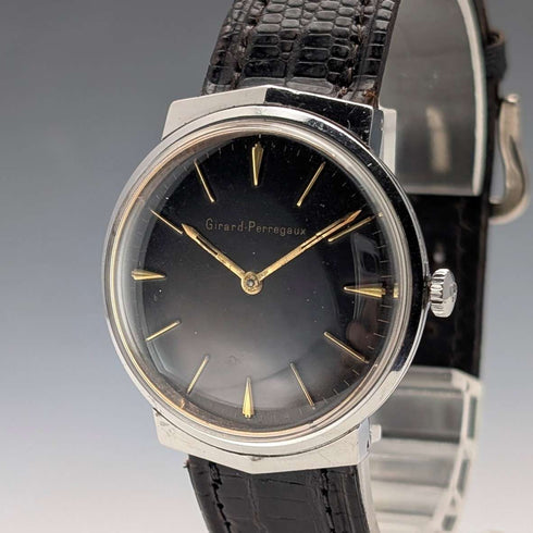 1960年代芝柏(Girard-Perregaux)17鑽機械男士腕錶,黑色錶盤,走時良好