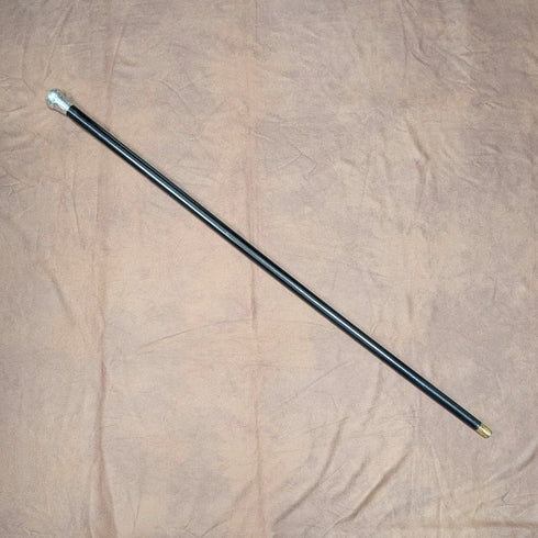 1919年英國古董黑柄純銀雕刻圓頭手柄手杖,88厘米