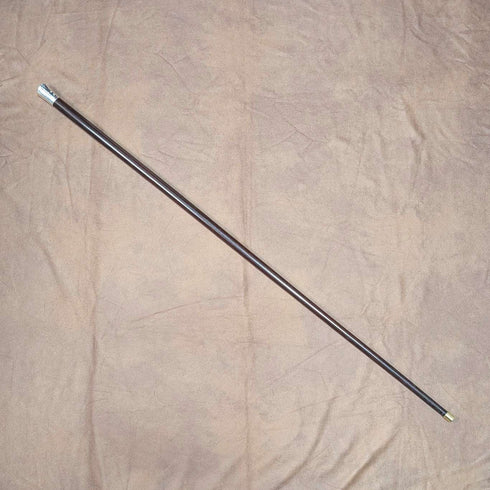1880 British antique brown shaft sterling silver rondelle handle walking stick, 83cm