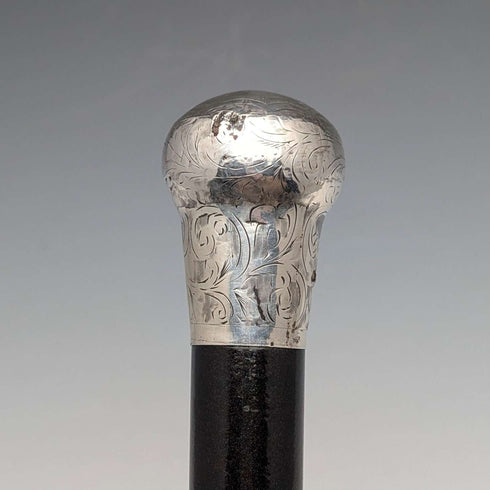 1919年 英国アンティーク ブラックシャフト 純銀彫刻ロンデルハンドル ステッキ 88cm