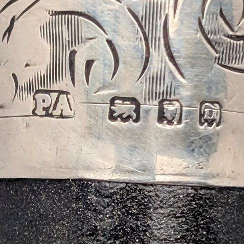 1919年英國古董黑柄純銀雕刻圓頭手柄手杖,88厘米