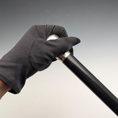 1919年英國古董黑柄純銀雕刻圓頭手柄手杖,88厘米