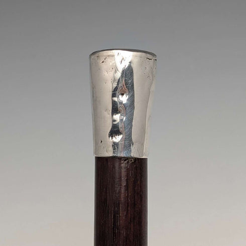 1880 British antique brown shaft sterling silver rondelle handle walking stick, 83cm