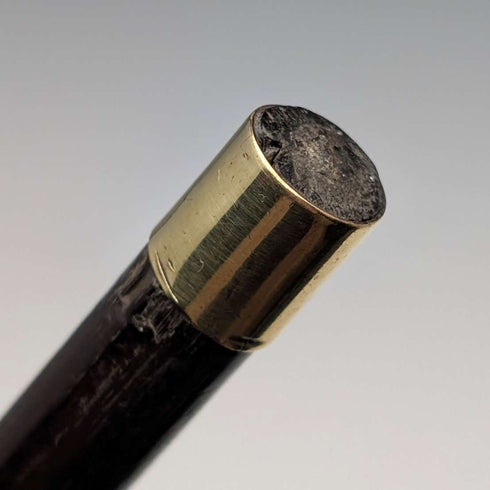 1880 British antique brown shaft sterling silver rondelle handle walking stick, 83cm