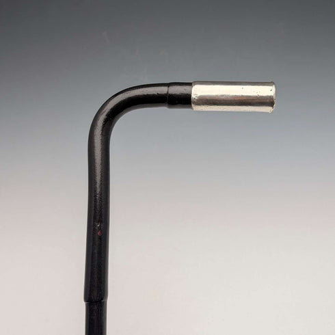 1899 British Antique Black Shaft L-Handle Sterling Silver Decorated Lightweight Walking Stick, 90cm