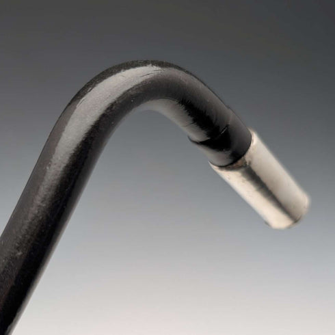 1899 British Antique Black Shaft L-Handle Sterling Silver Decorated Lightweight Walking Stick, 90cm
