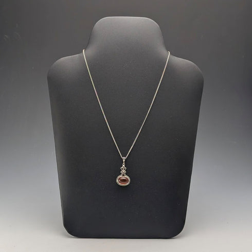 ヴィンテージ 純銀台座 ハニーアンバー ペンダント 純銀製チェーン付