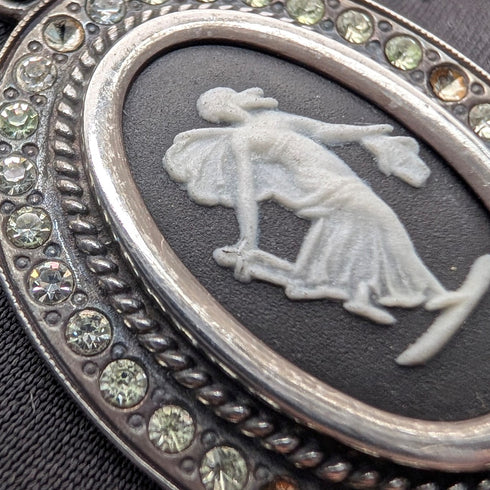 英国ヴィンテージ ウェッジウッド 純銀&ブラックジャスパー ペンダント 純銀製チェーン付