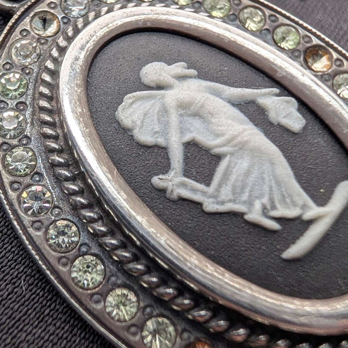 British Vintage Wedgwood Sterling Silver and Black Jasper Pendant with Sterling Silver Chain