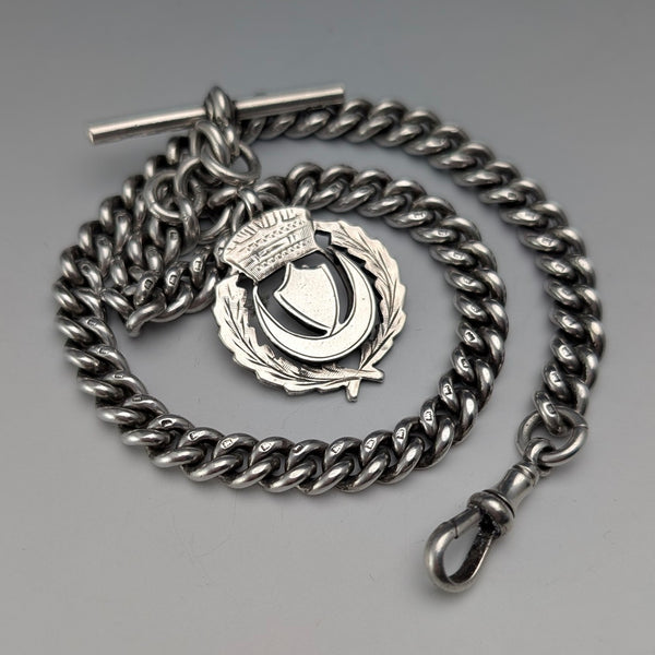 約1922年英國古董純銀阿爾伯特鏈,重60克,配半銀質獎章吊墜