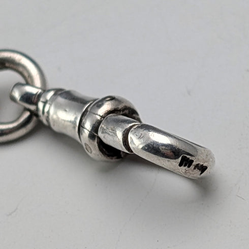 約1897年英國古董純銀阿爾伯特鏈,重46克,配珍珠母貝吊墜