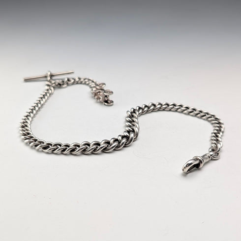 Circa 1915 British Antique Sterling Silver Albert Chain, 51g, Classic Car Charm Fob