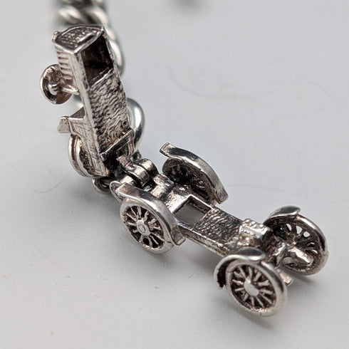 Circa 1915 British Antique Sterling Silver Albert Chain, 51g, Classic Car Charm Fob