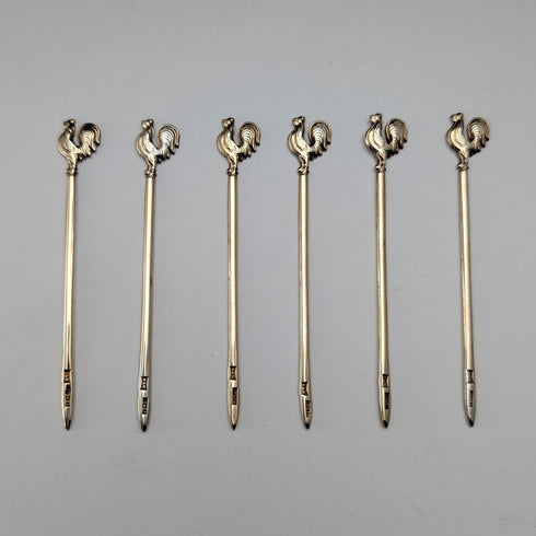 1958年 英国ヴィンテージ 純銀製 カクテルスティック6本セット 計19g Walker&Hall ケース入り