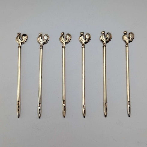 1958 British Vintage Sterling Silver Cocktail Sticks, Set of 6, 19g Total, Walker & Hall, Comes in a Case