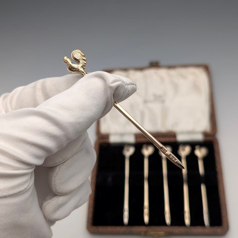 1958年 英国ヴィンテージ 純銀製 カクテルスティック6本セット 計19g Walker&Hall ケース入り