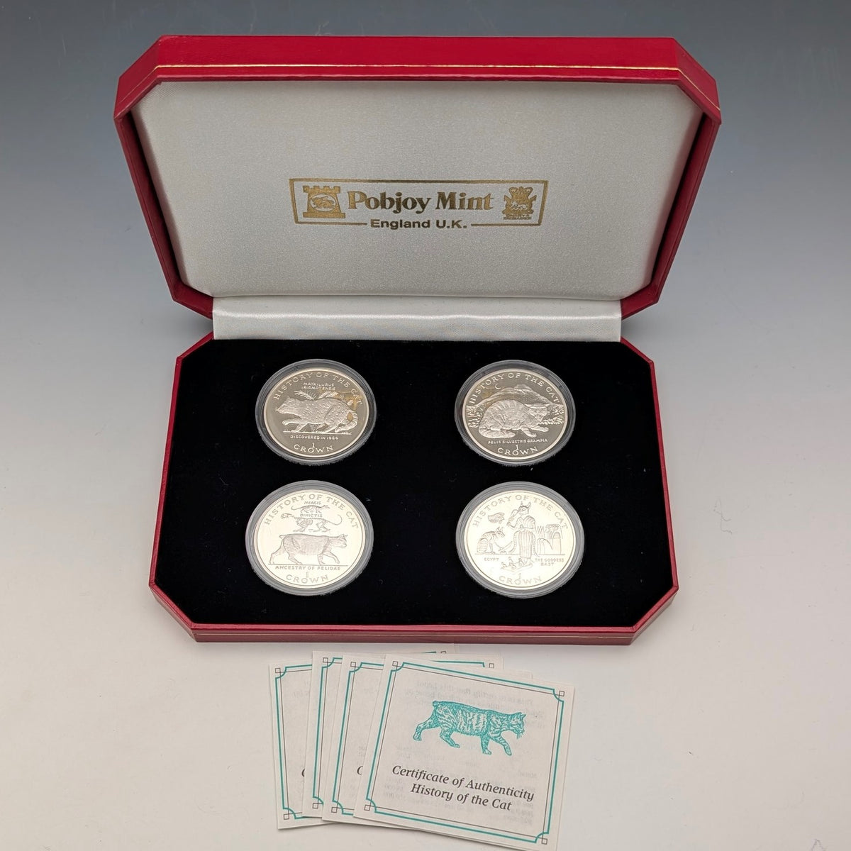 マン島 銀貨 猫の歴史 英国マン島 クラウン銀貨 猫の歴史シリーズ：4枚セット PobjoyMint