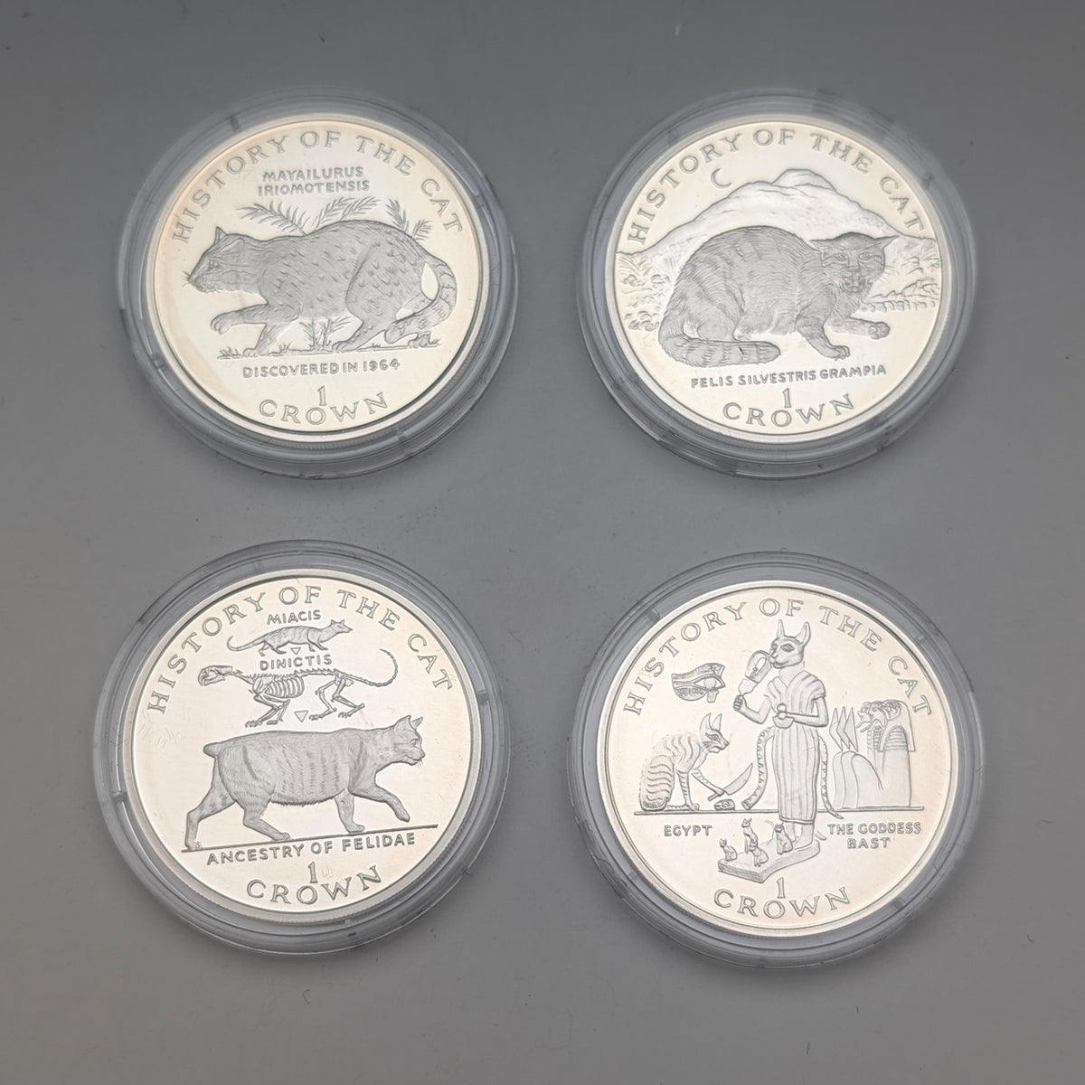英国マン島 クラウン銀貨 猫の歴史シリーズ：4枚セット PobjoyMint