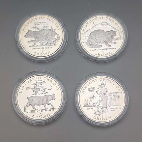 英国マン島 クラウン銀貨 猫の歴史シリーズ:4枚セット PobjoyMint ケース・説明書付