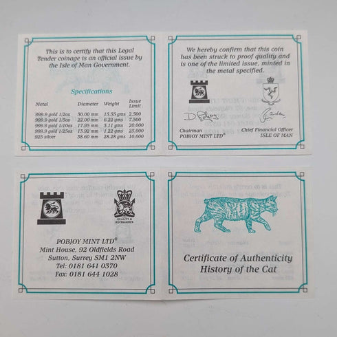 British Isle of Man Silver Crown Coins, Cat History Series: Set of 4, PobjoyMint, with Case and Instructions