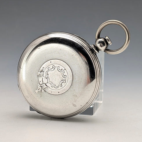 1864 British antique John Bennett key-wind pocket watch with open silver face, in good working order
