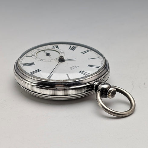 1864 British antique John Bennett key-wind pocket watch with open silver face, in good working order