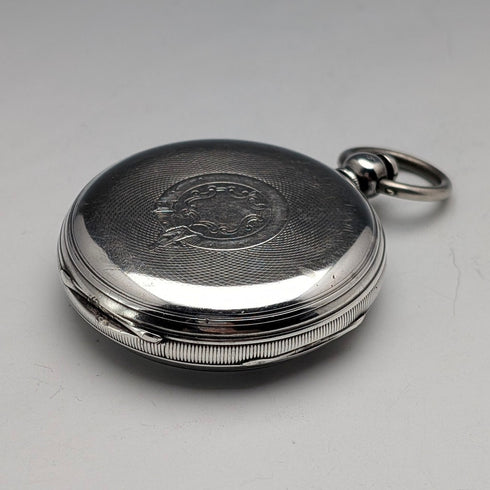 1864 British antique John Bennett key-wind pocket watch with open silver face, in good working order