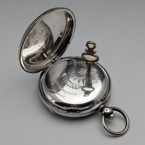 1864 British antique John Bennett key-wind pocket watch with open silver face, in good working order