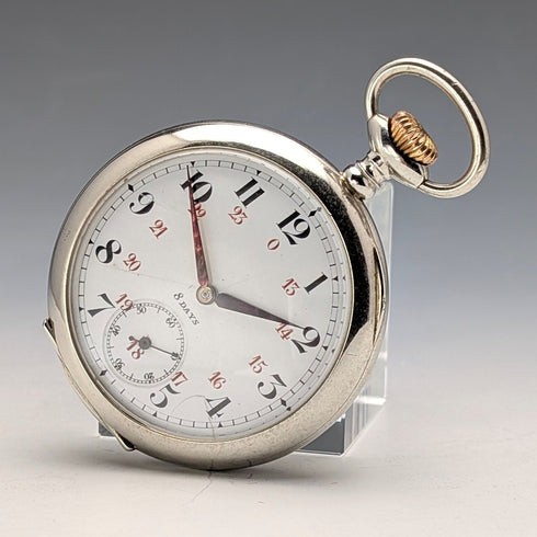 1910s Antique Swiss Unsigned 8-Day Pocket Watch with Alloy Case, in Good Working Condition