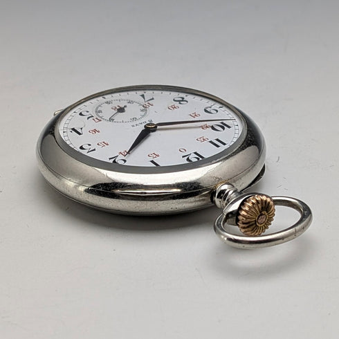 1910s Antique Swiss Unsigned 8-Day Pocket Watch with Alloy Case, in Good Working Condition