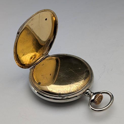 1910s Antique Swiss Unsigned 8-Day Pocket Watch with Alloy Case, in Good Working Condition