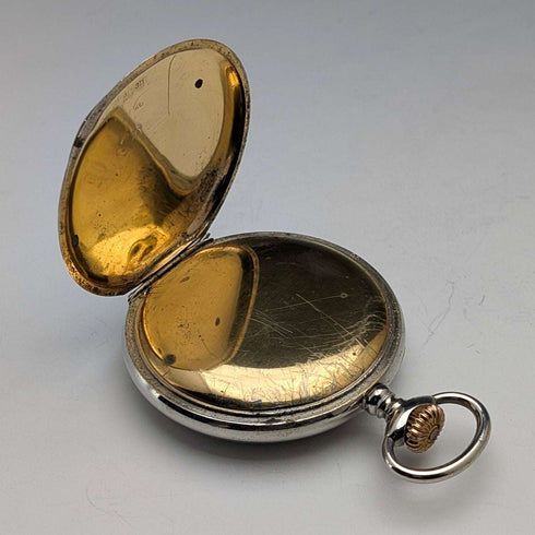 1910s Antique Swiss Unsigned 8-Day Pocket Watch with Alloy Case, in Good Working Condition
