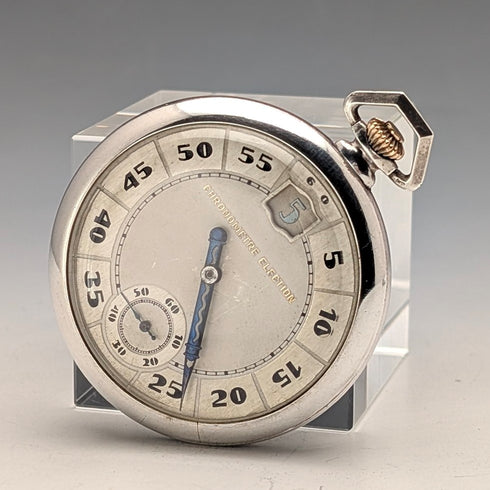 1920s Antique Swiss Election Jumping Hour Pocket Watch, Silver Case, Working Condition