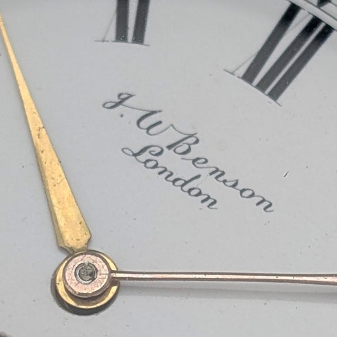 1898 British antique J.W. Benson BANK pocket watch, sterling silver open face, in good working order