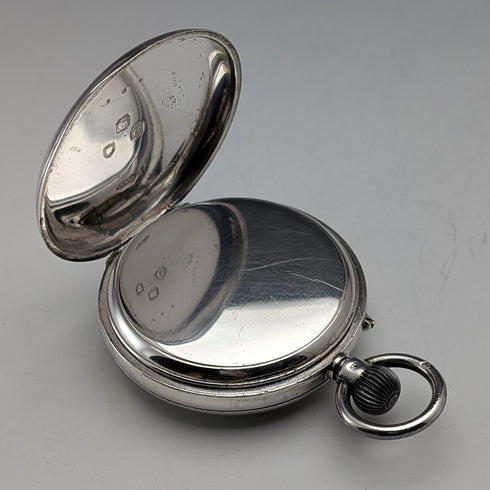 1898 British antique J.W. Benson BANK pocket watch, sterling silver open face, in good working order