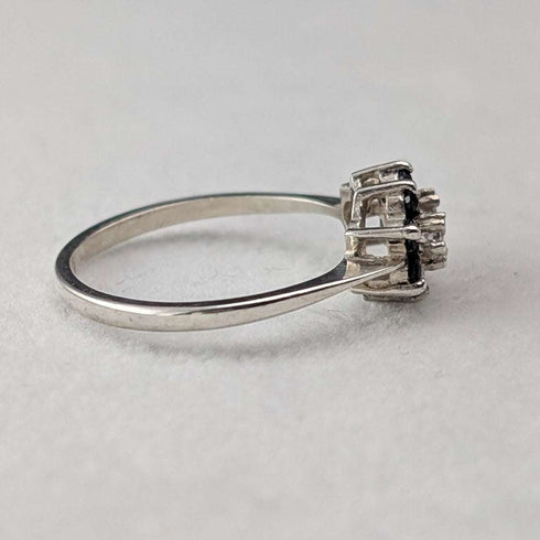 British Vintage Sterling Silver Blue & Clear Double Cluster Ring (Size 11)