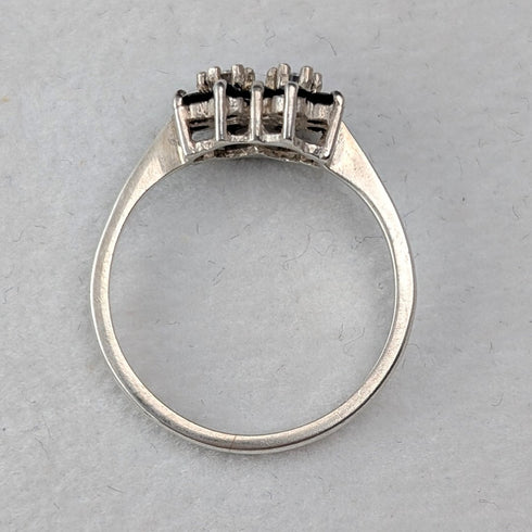 British Vintage Sterling Silver Blue & Clear Double Cluster Ring (Size 11)