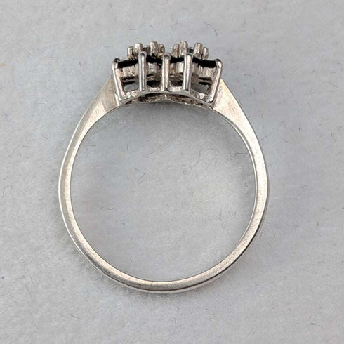 British Vintage Sterling Silver Blue & Clear Double Cluster Ring (Size 11)
