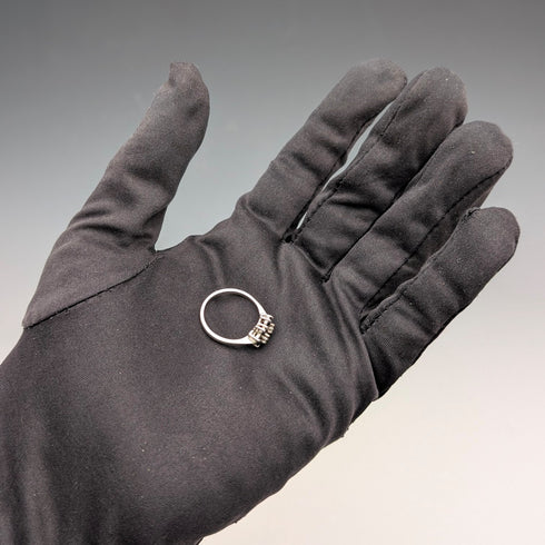 British Vintage Sterling Silver Blue & Clear Double Cluster Ring (Size 11)