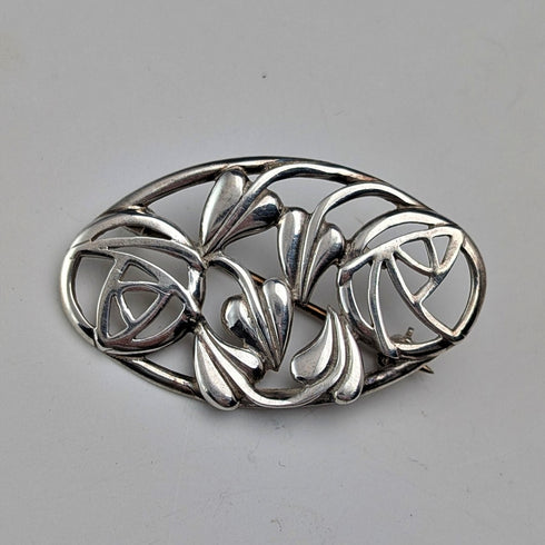 Vintage Sterling Silver Mackintosh Rose Art Nouveau Oval Brooch