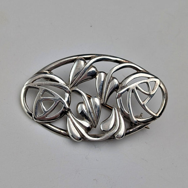 Vintage Sterling Silver Mackintosh Rose Art Nouveau Oval Brooch