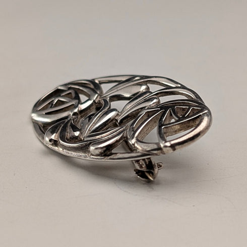 Vintage Sterling Silver Mackintosh Rose Art Nouveau Oval Brooch