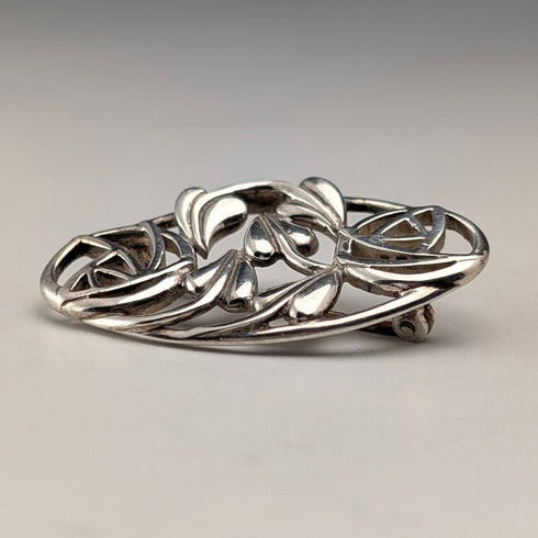 Vintage Sterling Silver Mackintosh Rose Art Nouveau Oval Brooch