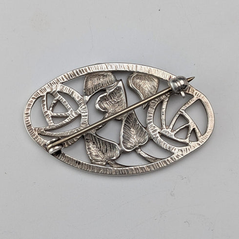 Vintage Sterling Silver Mackintosh Rose Art Nouveau Oval Brooch