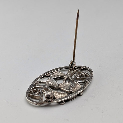 Vintage Sterling Silver Mackintosh Rose Art Nouveau Oval Brooch
