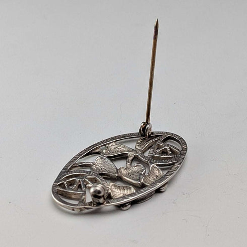 Vintage Sterling Silver Mackintosh Rose Art Nouveau Oval Brooch