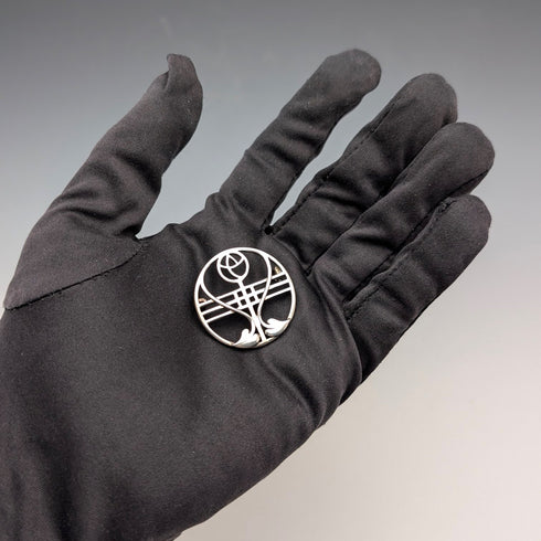 Vintage Sterling Silver Mackintosh Rose Art Nouveau Round Brooch